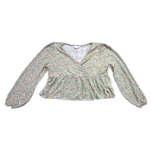 Sadie & Sage Shirt Women's Large Wrap Top St. Patrick's Day Green Floral‎ Peplum